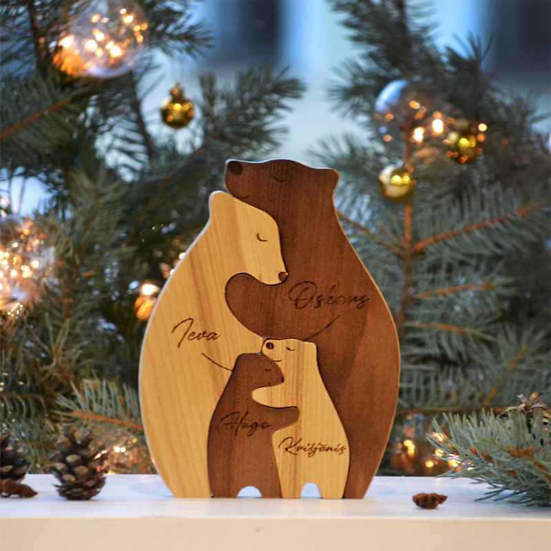 Bear Family Personalized Wood Ornaments